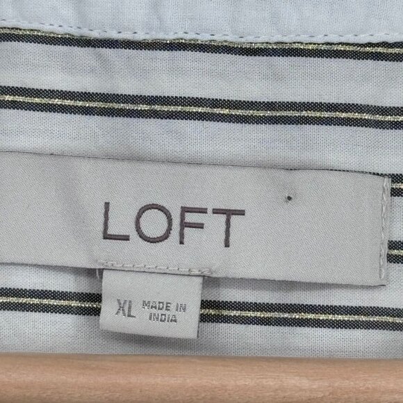 Loft Womens Striped Button-Down Blouse size XL Cotton gray gold metallic - Picture 5 of 14
